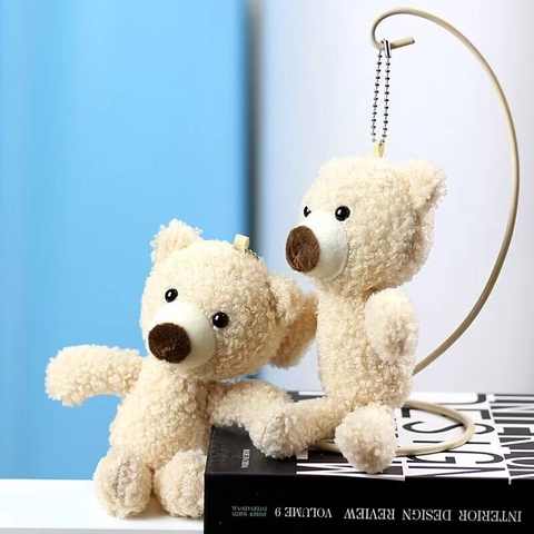 Cute Creamy White Lamb Wool Teddy Bear Plush Pendant Doll Mini Soft Bear Bag Charm Keychain Accessory For Women Girls