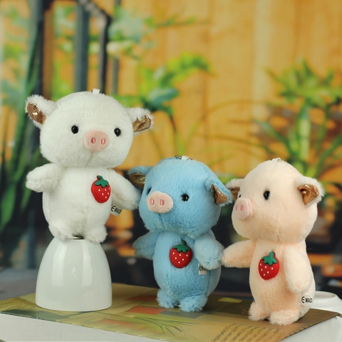 Cute Plush Pig Keychain With Strawberry Decor Gold Glitter Ears Soft Animal Doll Bag Pendant Gift For Backpack Decoration