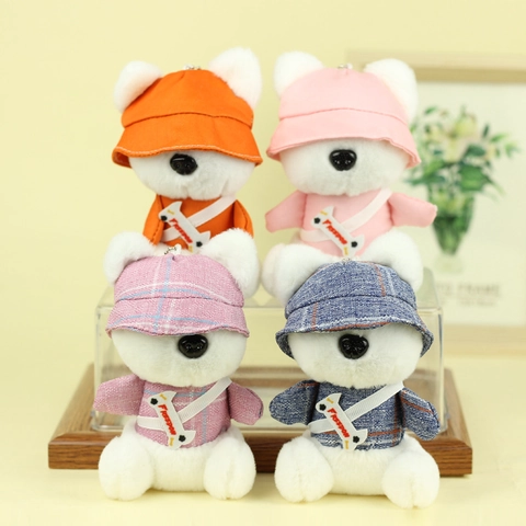 Cute Plush Animal Bear Dog Keychain Pendant With Hat Clothes Soft Stuffed Doll Toy For Backpack Decoration Gift For Women Kids