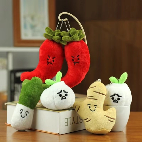 Divertente Portachiavi in Peluche di Verdure Cartone Animato Cipollotto Zenzero Aglio Peperoncino Ciondolo Borsa Regalo Creativo