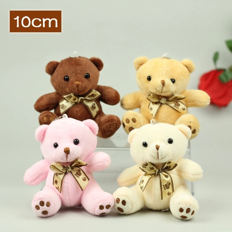 Cute Plush Teddy Bear Keychain Mini Stuffed Animal Doll Bag Charm With Bowtie Paw Print For Girls Women Backpack Decoration Gift