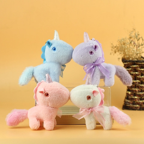 Cute Unicorn Plush Toy Keychain Soft Stuffed Animal Bag Pendant Glitter Horn Ribbon Bow Decoration For Girls Kids Women