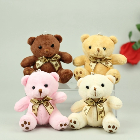 Cute Plush Teddy Bear Keychain Mini Stuffed Animal Doll Bag Charm With Bowtie Paw Print For Girls Women Backpack Decoration Gift