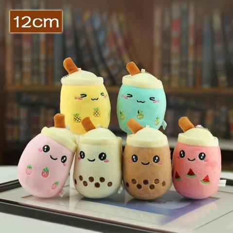 Creative Cartoon Milk Tea Cup Plush Keychain Pendant With Fruit Embroidery Soft Stuffed Doll Bag Ornament For Schoolbag Keys