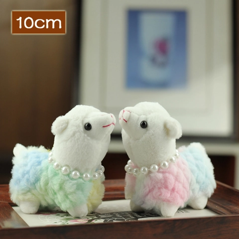 Cute Alpaca Plush Toy Pendant With Faux Artificial Pearl Necklace Metal Chain Macaron Gradient Color Stuffed Animal Toy Keychain For Bag Decor Kids Gift