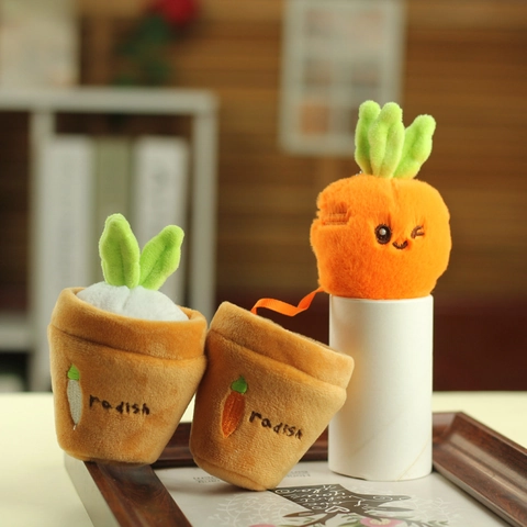 Schattige Cartoon Pluche Groente Potplant Wortel Radijs Sleutelhanger Met Radish Borduurwerk Voor Tas Hanger Decor Cadeau