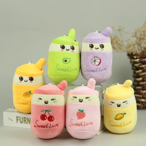 Simpatico Portachiavi in Peluche a Forma di Tazza di Tè al Latte alla Frutta Avocado Ciliegia Arancia Mango Bambola Decorazione Borsa Regalo