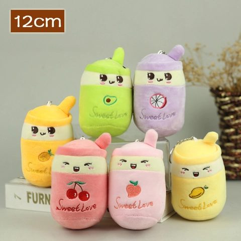 Simpatico Portachiavi in Peluche a Forma di Tazza di Tè al Latte alla Frutta Avocado Ciliegia Arancia Mango Bambola Decorazione Borsa Regalo