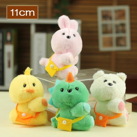 Cute Animal Plush Keychain Soft Dinosaur Bunny Bear Chick Bag Charm Pendant With Mini Artificial Pearl Crossbody Bag Accessory