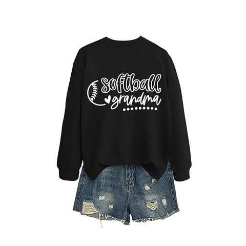 Softball Grandma Sweatshirt Femme Col Rond Manches Longues Mélange Coton Ample Décontracté Sport Pull