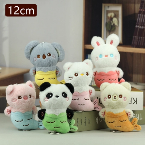 Süßer Plüsch Tier Meerjungfrau Schlüsselanhänger Cartoon Panda Koala Hase Katze Bär Taschenanhänger Weiches Plüschtier Anhänger Zubehör Für Rucksack
