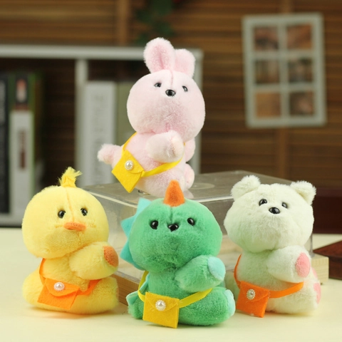Cute Animal Plush Keychain Soft Dinosaur Bunny Bear Chick Bag Charm Pendant With Mini Artificial Pearl Crossbody Bag Accessory