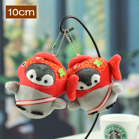 Cute Penguin Plush Keychain Wearing Red Koi Fish Hat Soft Stuffed Animal Bag Pendant Charm For Women Kids Accessory