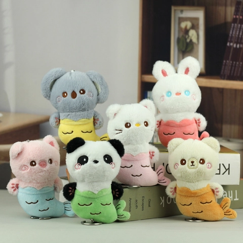 Süßer Plüsch Tier Meerjungfrau Schlüsselanhänger Cartoon Panda Koala Hase Katze Bär Taschenanhänger Weiches Plüschtier Anhänger Zubehör Für Rucksack