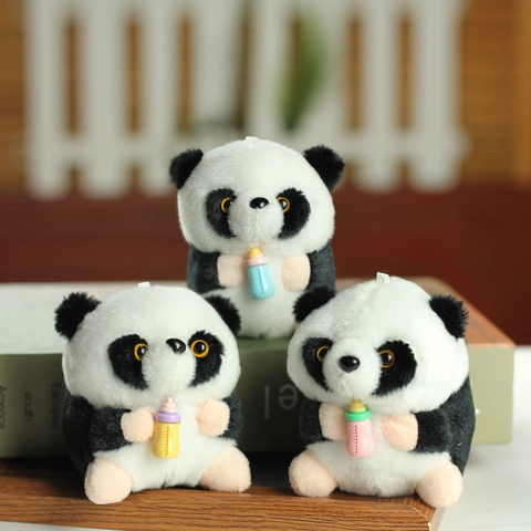 Simpatico Ciondolo Peluche Panda Gigante Con Biberon Colorato Animale Di Peluche Morbido Fascino Borsa Portachiavi Regalo