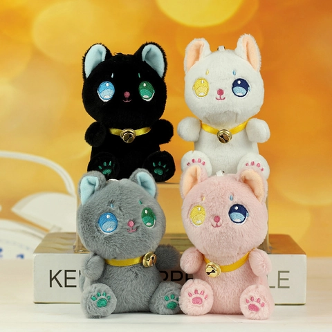 Lindo Llavero de Peluche de Gato Con Campana Ojos de Heterocromía Suave Animal de Peluche Amuleto de Bolso Adorno Para Mujeres Niños Regalo