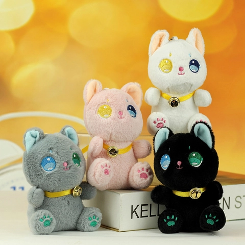 Lindo Llavero de Peluche de Gato Con Campana Ojos de Heterocromía Suave Animal de Peluche Amuleto de Bolso Adorno Para Mujeres Niños Regalo