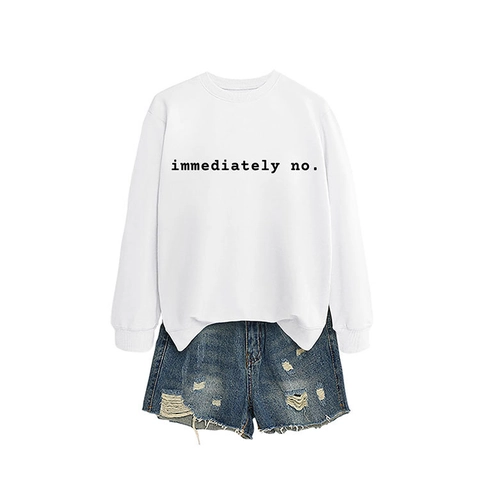 Sweatshirt Femme Mélange Coton Col Rond Manches Longues Immediately No Imprimé Lettres Pull Décontracté Streetwear Haut