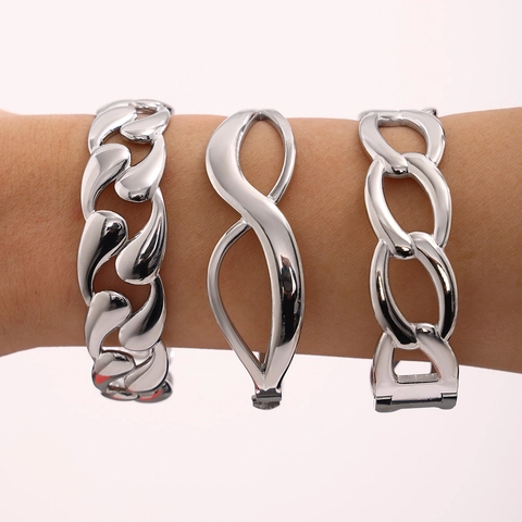 Fashion Stainless Steel Bangle High Polish Gold Plated Geometric Chain Link Infinity Quilted Style For Women