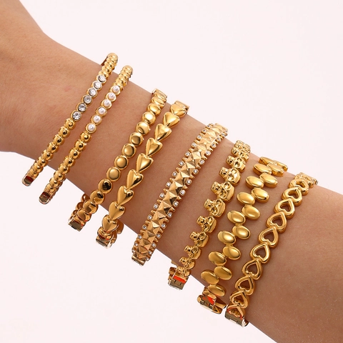 Bracciale Rigido In Acciaio Inossidabile Placcato Oro Zircone Cuore Teschio Gioielli Di Moda Minimalisti Per Donna