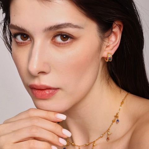 Orecchini A Clip In Pietra Di Vetro Rettangolare Colorata Rame Senza Buco Forma C Placcati In Oro Gioielli Per Donna