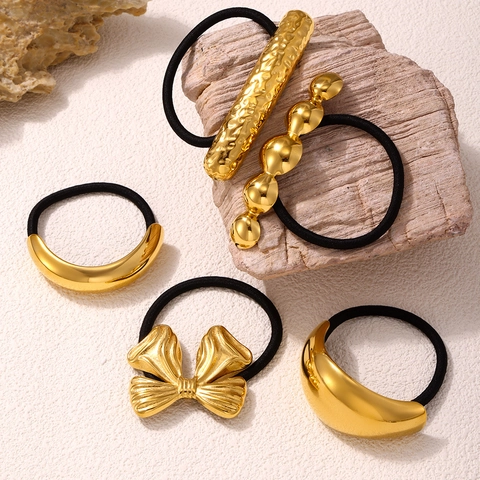 Mode Roestvrij Stalen Strik Haarkabel Voor Vrouwen Goud Zilver Metallic Geometrische Elastische Scrunchie Ponytail Houder Accessoire