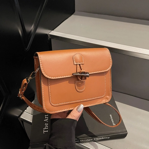 Borsa a Tracolla Vintage in Pelle PU da Donna Cuciture a Contrasto Chiusura a Alamaro Piccola Borsa a Spalla Casual Quotidiana