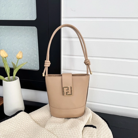 Elegant Women PU Leather Bucket Bag With Metal Lock Fashion Single Shoulder Crossbody Handbag For Daily Party Shopping