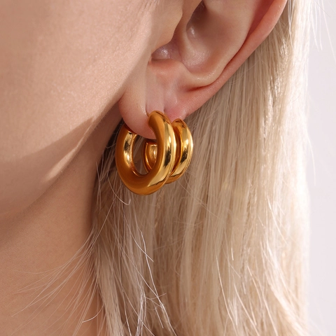 Chunky C Shaped Hoop Earrings Stainless Steel PVD 18K Gold Plated Minimalist Geometric High Polish Jewelry For Women