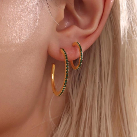 Stainless Steel Zirconia Hoop Earrings For Women Fashion French Style Lightweight Luxury C-Shaped Inlaid Ear Jewelry Accessories