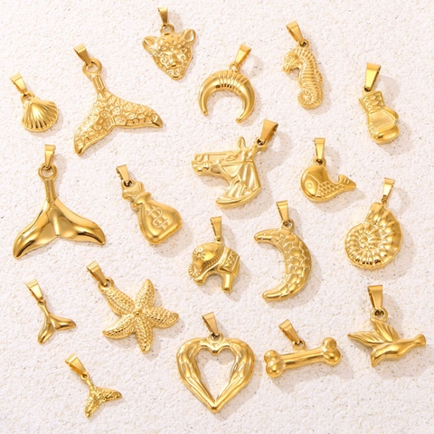 Pendente in Acciaio Inossidabile Senza Catena Oro Serie Oceano Coda di Balena Cuore Croce Stella Elefante Sole Luna Fai Da Te