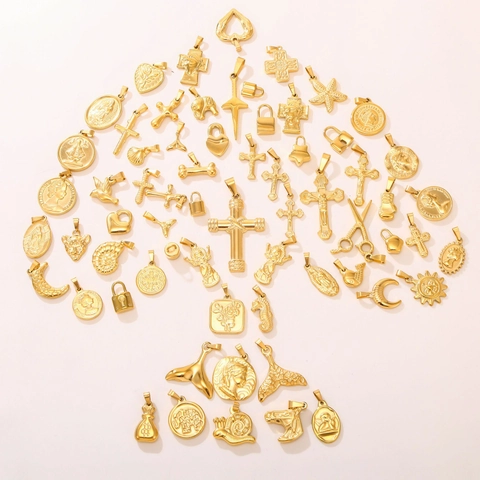Pendente in Acciaio Inossidabile Senza Catena Oro Serie Oceano Coda di Balena Cuore Croce Stella Elefante Sole Luna Fai Da Te