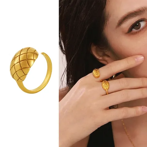 Chique Open Ring Roestvrij Staal 18K Verguld Gewatteerde Matelassé Textuur Koepel Mode Sieraden Voor Dames