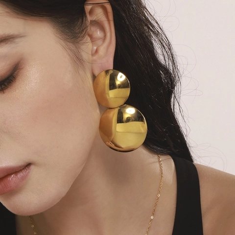 Boucles D'oreilles Pendantes Géométriques En Acier Inoxydable Bicolore Poli Finition Miroir Style Moderne Pour Femmes
