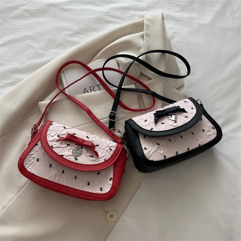 Borsa A Tracolla Dolce Da Donna Tessuto Pieghettato Con Stampa A Fiocco Ciondolo A Cuore Estetica Y2K Borsa Vintage