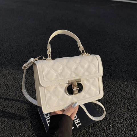 Damen Gesteppte Umhängetasche Luxus PU Leder Handtasche Mit Goldener Metallschloss Elegante Vintage Schultertasche Urban Täglich Quadratische Tote