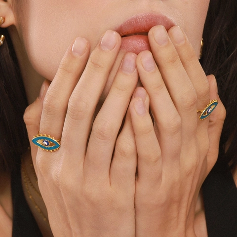 Evil Eye Ring Edelstahl Emaille Nazar Amulett Verstellbar Offen Ringe Böhmisch Ethnisch Schmuck Für Damen