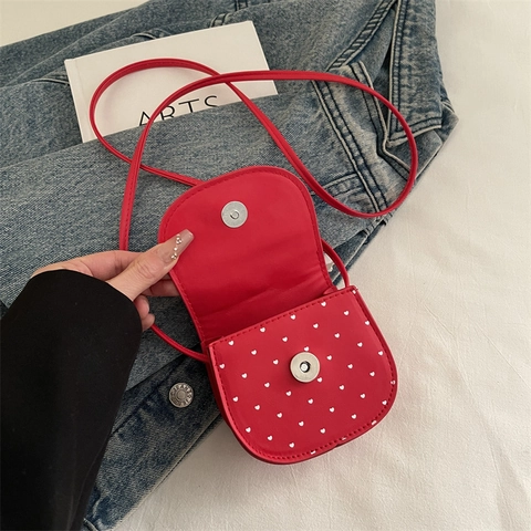 Girls Mini Crossbody Bag PU Leather Red Bowknot Pony Embroidery Cute Quilted Heart Pattern Small Purse For Kids