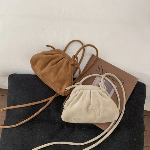 Bolso Bandolera Plisado Retro Dumpling Mate PU Gamuza Minimalista Bolsa Compacta Bolso De Hombro Para Mujer