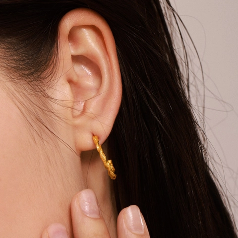 Twisted Rope And Bead Textured C Shaped Hoop Earrings Stainless Steel Minimalist Vintage Geometric Jewelry For Women
