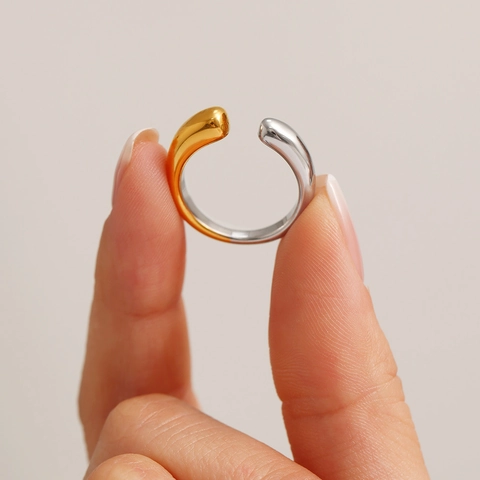 Minimalist Stainless Steel Open Ring For Women PVD 18K Gold Plated Geometric Teardrop Adjustable Fashion Finger Ring Jewelry