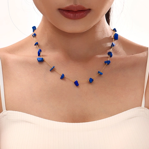 Irregular Natural Stone Clavicle Necklace Gold Plated Stainless Steel Summer Holiday Colorful Gravel Beads Jewelry For Women