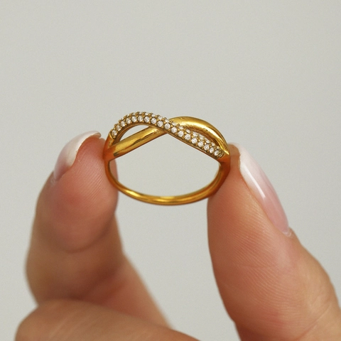 Infinity Cross Ring Stainless Steel 18K Gold Plated Colored Zircon Twisted Dainty Chic Jewelry For Women