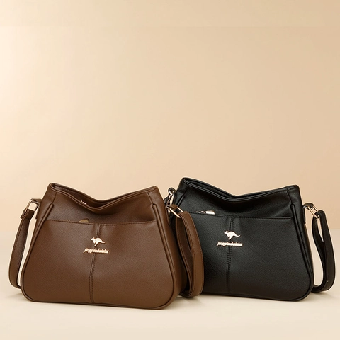 Women Fashion Polyurethane Bucket Bag Minimalist Shoulder Crossbody Bag With Animal Logo Solid Color Elegant Lady Handbag