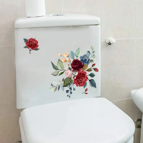 Adesivi Murali Floreali PVC Impermeabile Rimovibile Decalcomanie Rosa Rossa Per Lavatrice Frigorifero Cucina