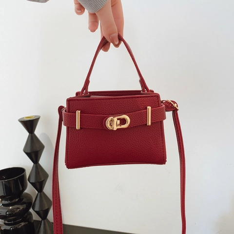 Bolso de Mano Cuadrado Pequeño de Cuero PU Grano Vintage para Mujer Con Correa Ajustable Bolso de Hombro Elegante Diario