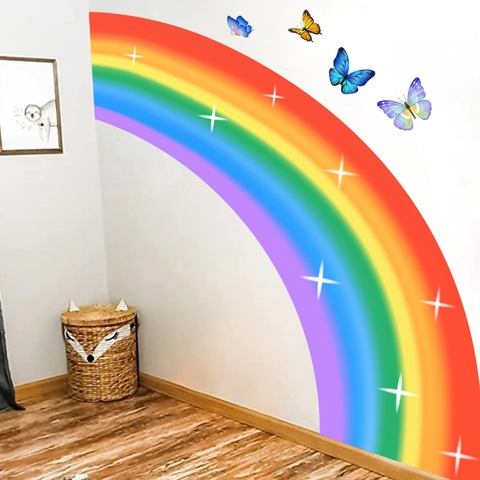 Adesivi Murali Arcobaleno E Farfalla In PVC Autoadesivi Rimovibili Per Decorazione Camera Dei Bambini