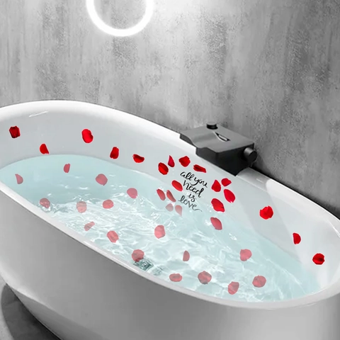 Romantische Rote Rosenblätter Und Liebesbrief Badewannen Aufkleber Wasserdicht PVC Badezimmer Wandtattoos Für Home Spa Dekor