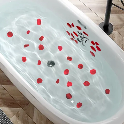 Romantische Rote Rosenblätter Und Liebesbrief Badewannen Aufkleber Wasserdicht PVC Badezimmer Wandtattoos Für Home Spa Dekor