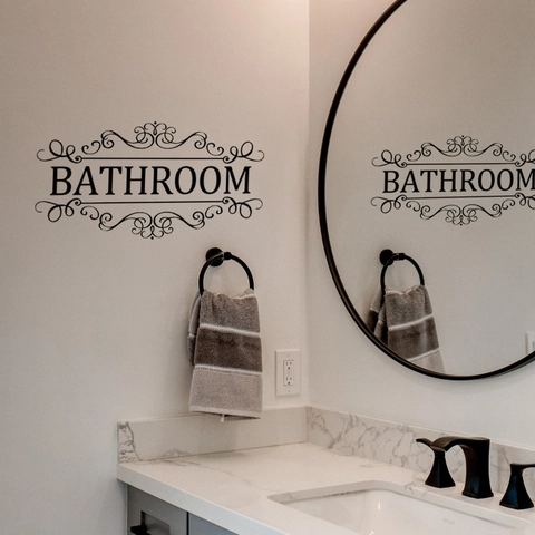 Bathroom Door Sticker Waterproof PVC Wall Decal With Elegant Scroll Pattern For Home Toilet Restroom Decor Self Adhesive